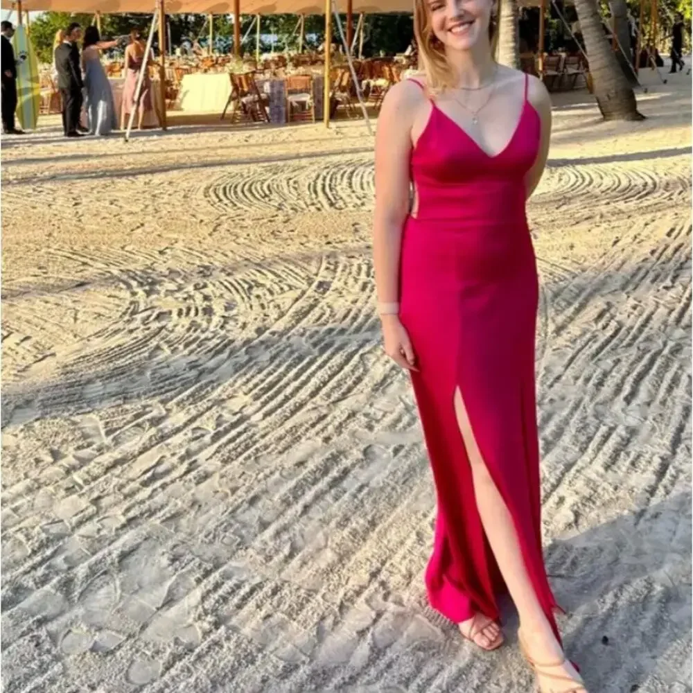 Manning Cartell Pink Satin Maxi Slip Dress Size 4 Barbie Slit Cocktail Gown $500 - Picture 8 of 9